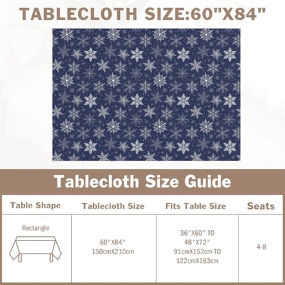 Blue Snowflake Tablecloth - Rectangular 60x84 Inches Holiday Fabric - Variation of Blue Snowflake / 84" x 60"