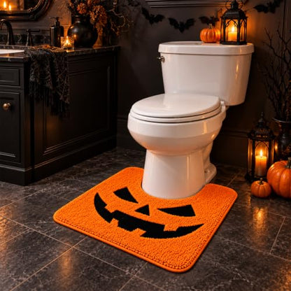 Halloween Pumpkin Bathroom Rug - U-Shaped Toilet Mat, Non-Slip, 20x24 Inch