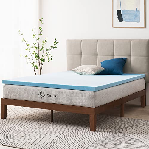 ZINUS 2 Inch Green Tea Memory Mattress Topper Cooling Gel Foam, CertiPUR-US Certified, Full, Blue