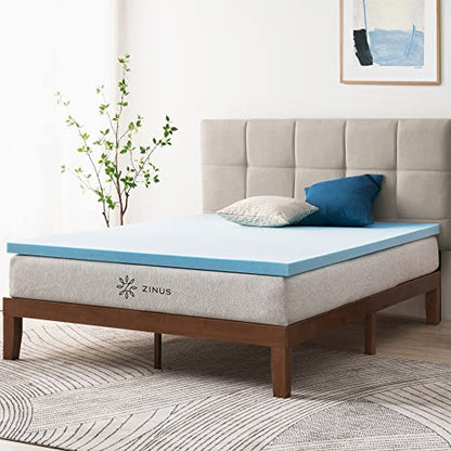 ZINUS 2 Inch Green Tea Memory Mattress Topper Cooling Gel Foam, CertiPUR-US Certified, Full, Blue