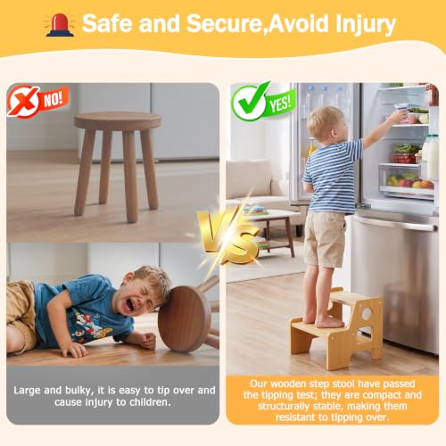Wooden 2 Step Stool for Kids - Non-Slip Toddler Step Ladder with Handle - Oak1 Variation