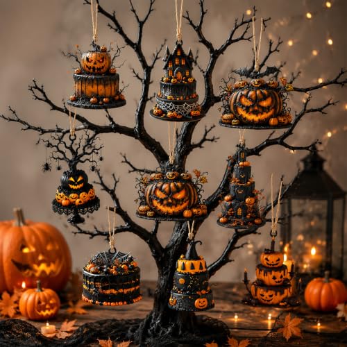 Halloween Wooden Ornaments Set with Spider Web Bat Pumpkin Decorations - Hanging Tree Decor - Variation of THIS listing