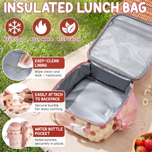 Kids Bento Lunch Box Set with Insulated Water Bottle - Heart Bow Variation