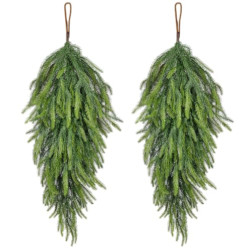 Artificial Christmas Teardrop Swag Set - Norfolk Green Gradient, 30 Inches, 2 Pack