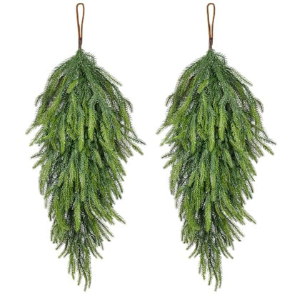 Artificial Christmas Teardrop Swag Set - Norfolk Green Gradient, 30 Inches, 2 Pack