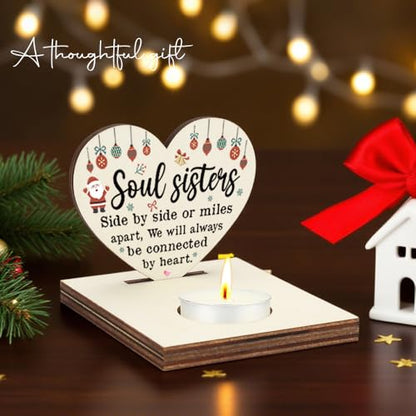Wood Soul Sisters Christmas Candle Holder - Long Distance Friendship Keepsake