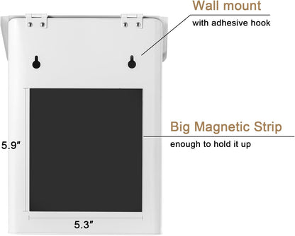 SUBEKYU Magnetic Lint Bin - Wall Mounted Metal Lint Box Holder with Lid for Laundry Room Organization | White