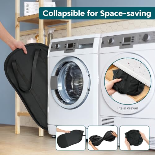 Black Collapsible Laundry Basket 100L with Handles - Foldable Clothes Hamper