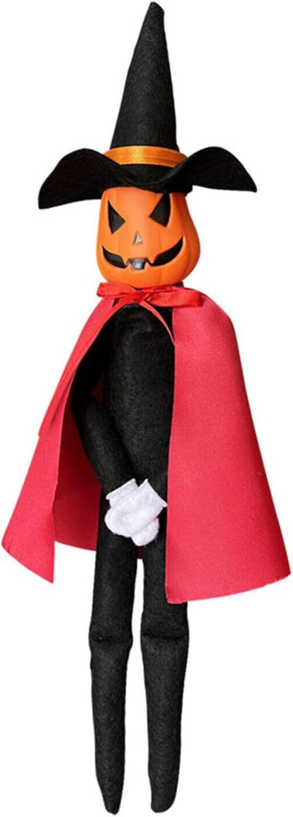 Danoni Halloween Pumpkin Elf Doll - Handmade Pumpkin Toy with Black Hat & Cape for Autumn Decor (Red)