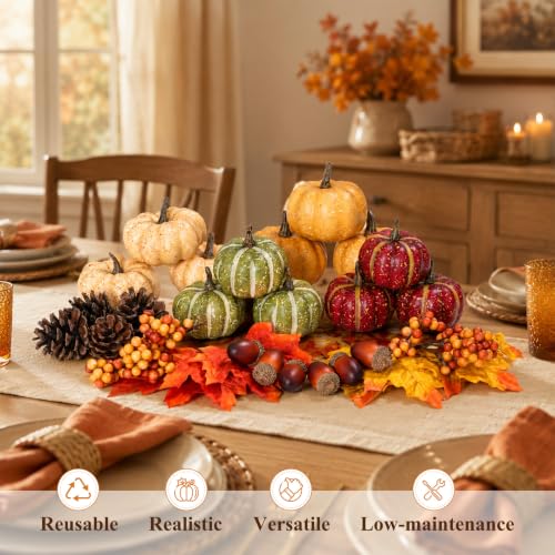 Artificial Fall Pumpkins & Decor Set for Halloween Thanksgiving Home