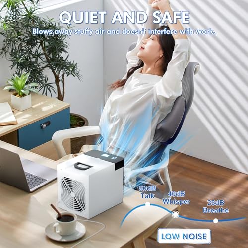 White Portable Air Conditioner, Mini Cooler with 3 Speeds, Anti-Leak Ice Personal AC for Room Desk Office Tent