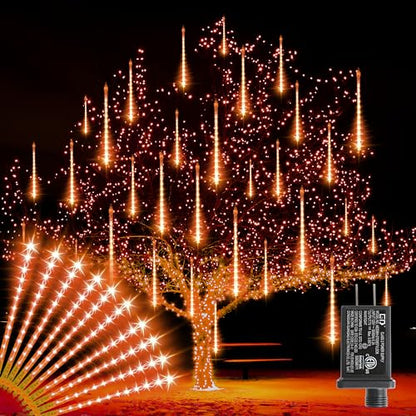 Outdoor LED Meteor Shower Icicle Lights - 12-Inch, Waterproof, Orange Variation