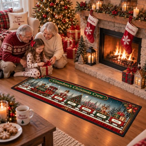 Christmas Train Family Custom Rug - Holiday Doormat for Grandparents' House - Variation: Christmas Train Family