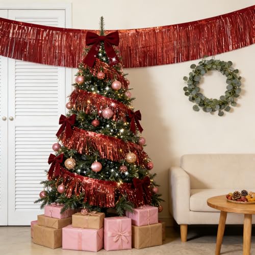 Metallic Foil Fringe Garland 10FT Wall Decor for Party, Red / 2pcs