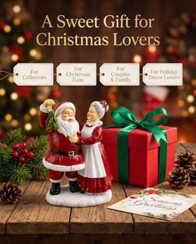 White Small Santa and Mrs. Claus Mistletoe Figurine Christmas Decor - 5.5"