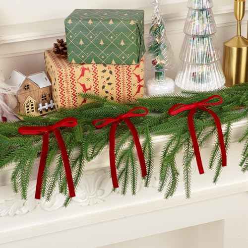 Red Velvet Bows for Christmas Tree, 24 Pcs 5x7 Inch Velvets Ribbon Tree Bows, Velvet Christmas Ornaments for Trees Decorations Wreath Outdoor Indoor