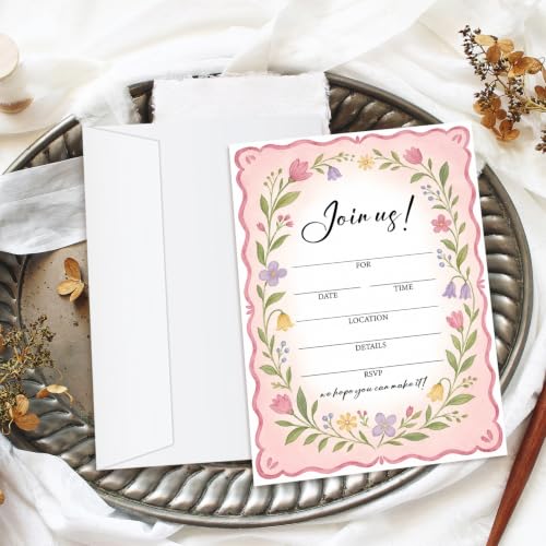25 Pack Floral Invitation Cards with Envelopes for Weddings & Parties