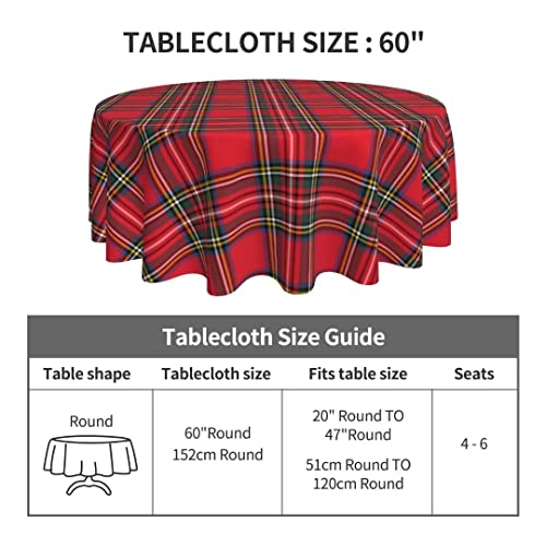 Christmas Checkered Round Tablecloth 60 Inch Red Green Buffalo Plaid Holiday Decor
