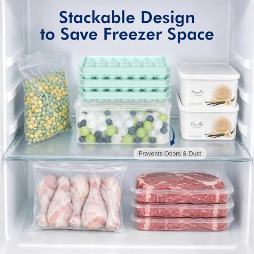 Mini Ice Cube Tray with Lid and Bin - 3 Pack Mint Green for 0.95 Inch Ice Balls