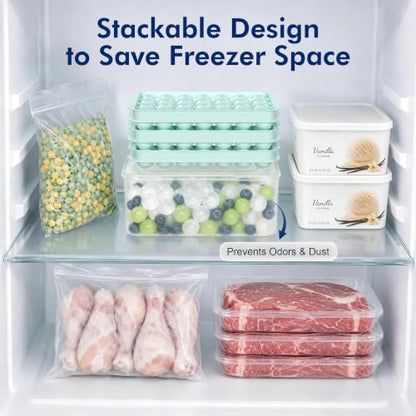 Mini Ice Cube Tray with Lid and Bin - 3 Pack Mint Green for 0.95 Inch Ice Balls