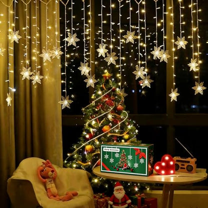 Snowflake LED Curtain Lights - Warm White, 19Ft/6M Fairy String Lights with 96 LEDs