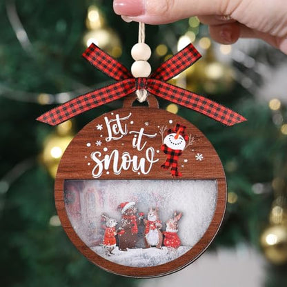 Funny Wooden Christmas Ornament Set - Brown Rabbit & Santa Decorations - Holiday Tree Decor