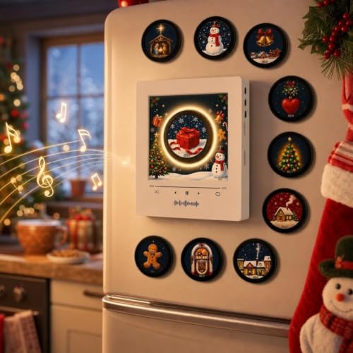 Christmas Vinyl Record Player Fridge Magnets Set - Interactive Holiday Music Decor