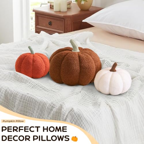 3D Pumpkin Throw Pillows Set - Green White Caramel Halloween Fall Decor, 11.02" & 7.87"