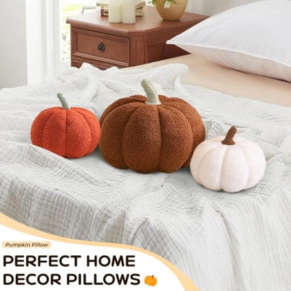 3D Pumpkin Throw Pillows Set - Green White Caramel Halloween Fall Decor, 11.02" & 7.87"
