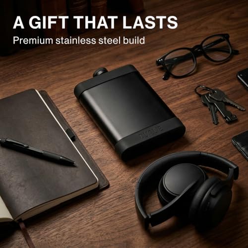 8 oz Stainless Steel Hip Flask with Silicone Grip - Travel Liquor Bottle for Men & Women