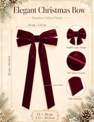 12Pcs Velvet Ribbon Bow Christmas Tree Decorations with Storage Bag - Wine Red