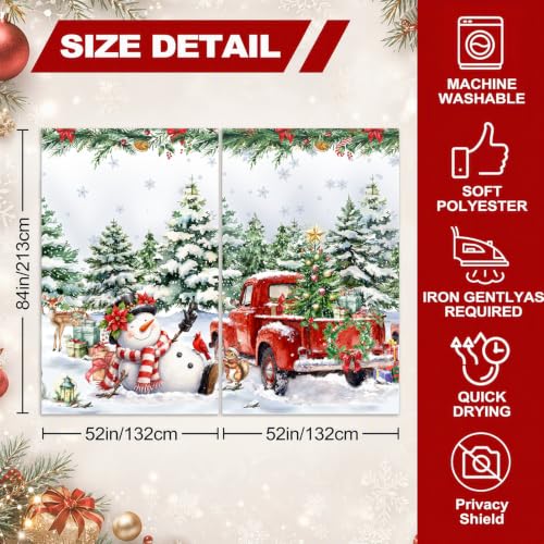 Christmas 01 Snowman Red Truck Holiday Window Curtain Set - 52 x 84 Inches, 2 Panels