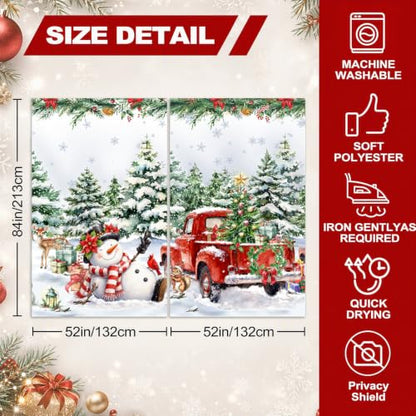 Christmas 01 Snowman Red Truck Holiday Window Curtain Set - 52 x 84 Inches, 2 Panels