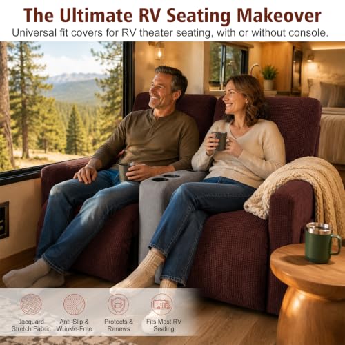 Brown RV Recliner Covers Set of 6 for Loveseat - Custom Fit & Pet-Friendly