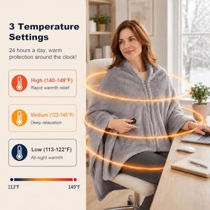 Cordless Heated Blanket with 16000mAh Battery and Fleece Lining - Gray