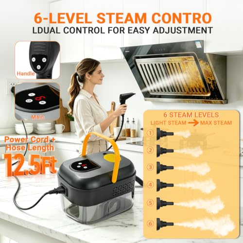 White Portable Steam Cleaner with 16 Accessories, Fast Heat Up, 6 Steam Levels