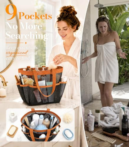 Mesh Shower Caddy for Dorm & Travel - Large 9-Pocket Bathroom Organizer