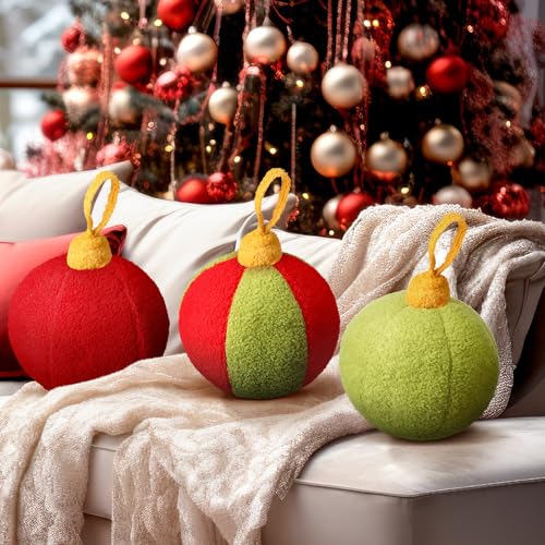 Christmas Ball Pillows Set - Colorful Plush Holiday Decor - 3 Pieces
