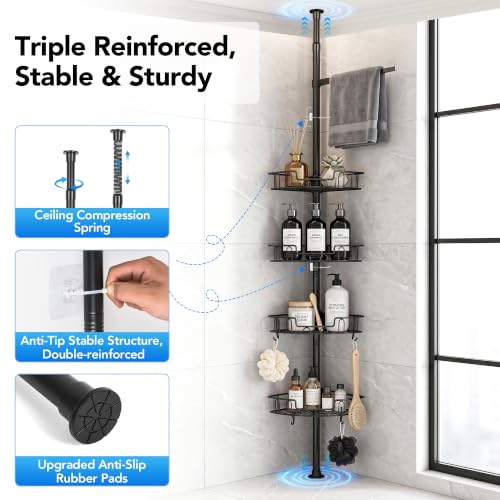 Corner Shower Caddy Tension Pole 4-Tier Bathroom Organizer, Rust-Resistant