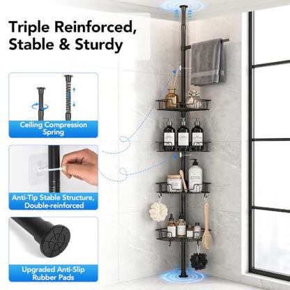 Corner Shower Caddy Tension Pole 4-Tier Bathroom Organizer, Rust-Resistant