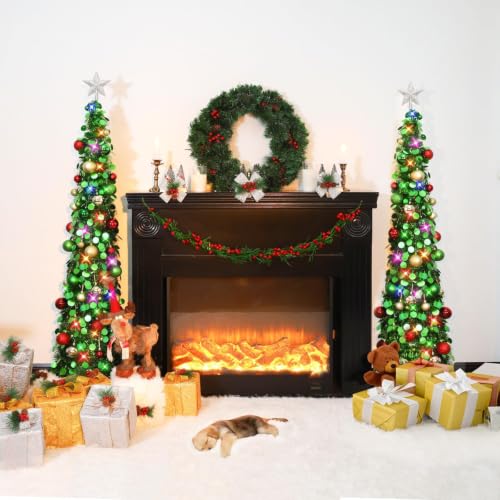 Collapsible 5Ft Green Tinsel Christmas Tree with Lights & 30 Ornaments - Holiday Decor