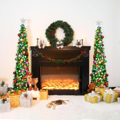 Collapsible 5Ft Green Tinsel Christmas Tree with Lights & 30 Ornaments - Holiday Decor