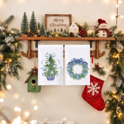 Christmas Blue Chinoiserie Kitchen Towels Set of 2 - Holiday Dish & Hand Towels