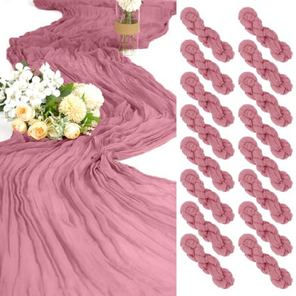 Dusty Rose Cheesecloth Table Runner 16 Pack 35 x 70 Inch Rustic Boho Wedding Decor