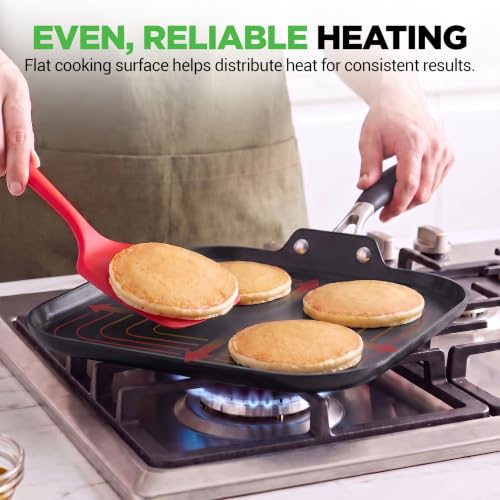 NutriChef 11-Inch Square Nonstick Griddle Pan with Induction Base - Black