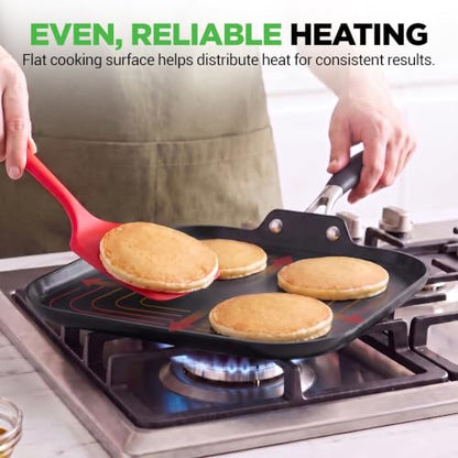 NutriChef 11-Inch Square Nonstick Griddle Pan with Induction Base - Black