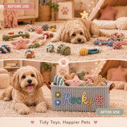 Dog Toy Basket with Name B-Storage Basket Personalized Pet Organizer with Handles