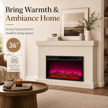 36-Inch Electric Fireplace Insert Heater with Remote & Timer - 36" Remote Control