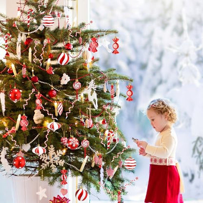 Candy Cane Christmas Decorations Set with Tree Skirt and Topper - Holiday Peppermint Theme