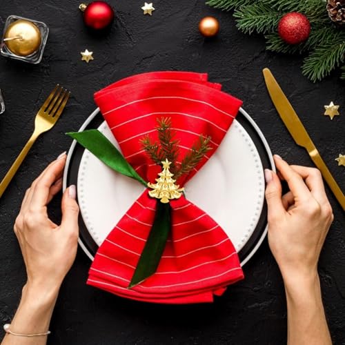 Christmas Tree Napkin Rings Set of 20 - Gold 5cm Christmas Table Decor